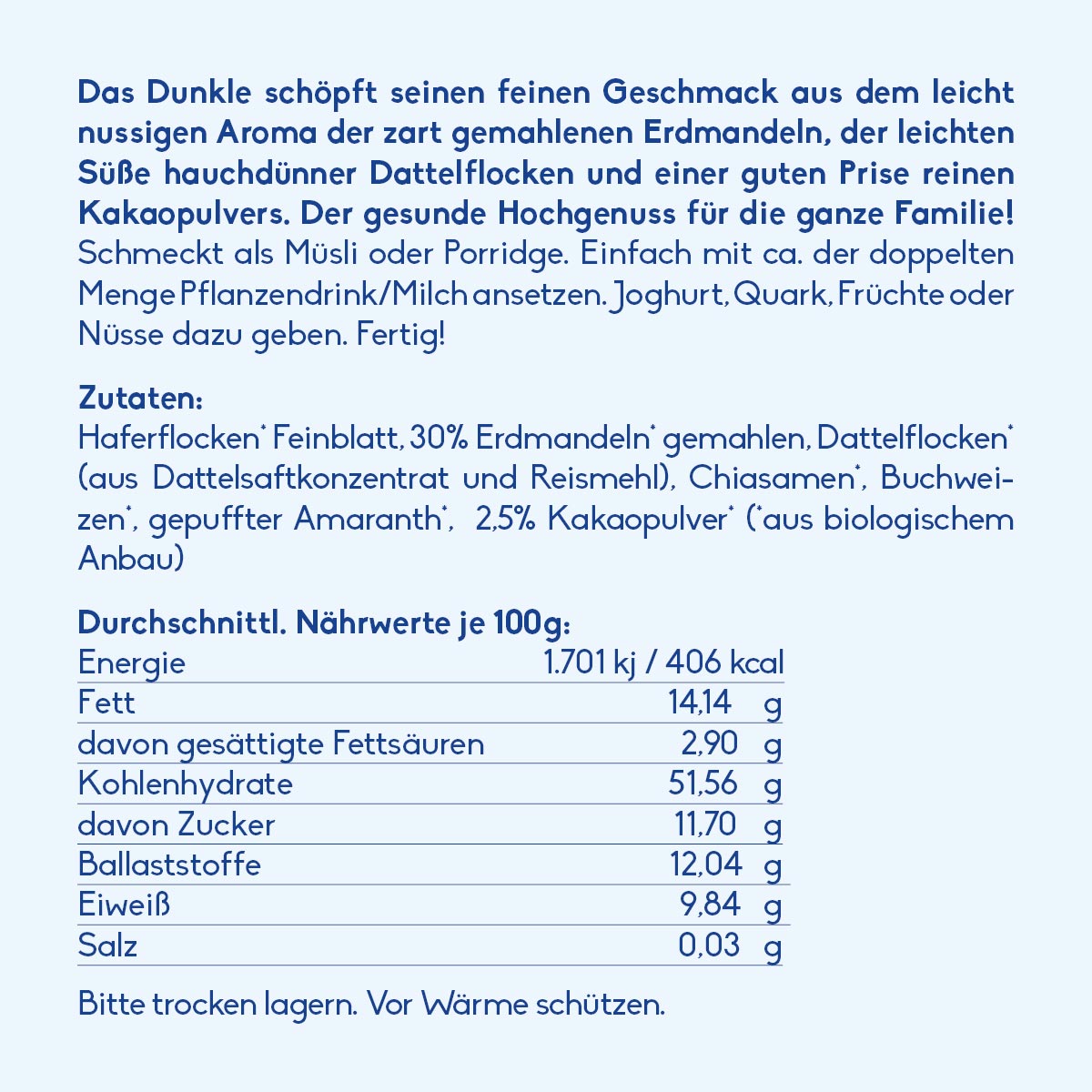 Nährwerte gesundes Schoko Bio-Müsli-'das Dunkle'